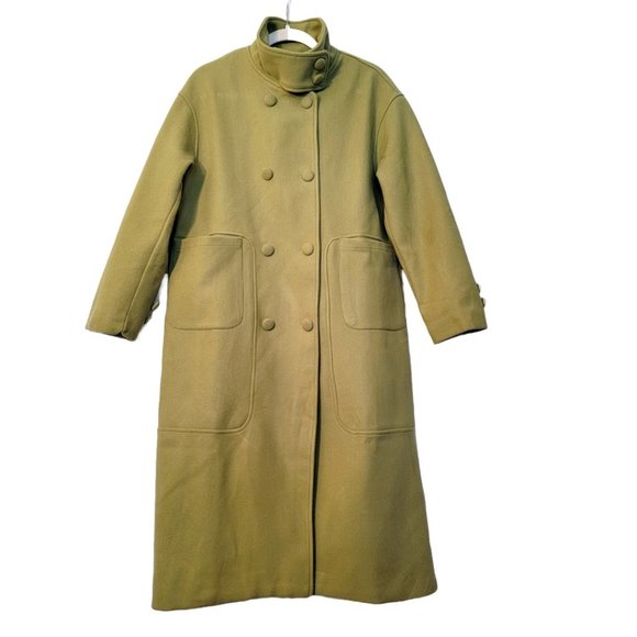 New Olive Green High-Neck Wool Blend Overcoat High-end Coat (S) Tall - Picture 1 of 6